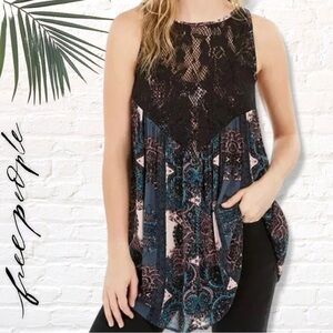 FREE People Count Me in Trapeze Tunic Top in Black Floral Combo - Size S